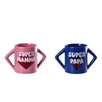 Tazza in ceramica Super Mamma e Super Papà 330ml 8x h.9 cm