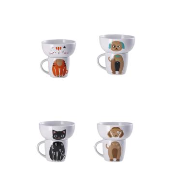 Servizio da colazione in ceramica tazza mug 9x h.8,5 cm ciotola 13,5x h.6,5 cm