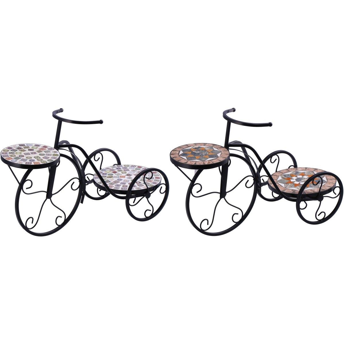 Portavaso in ferro e cemento per 2 vasi bicicletta 62,5x26,5x h.43 cm