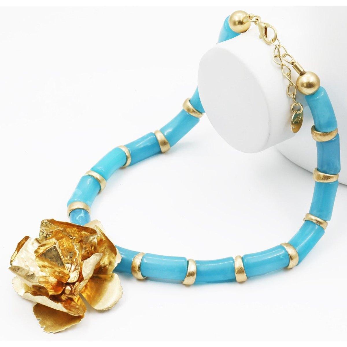 Collana donna C63 con canne di resina e fiore in metallo