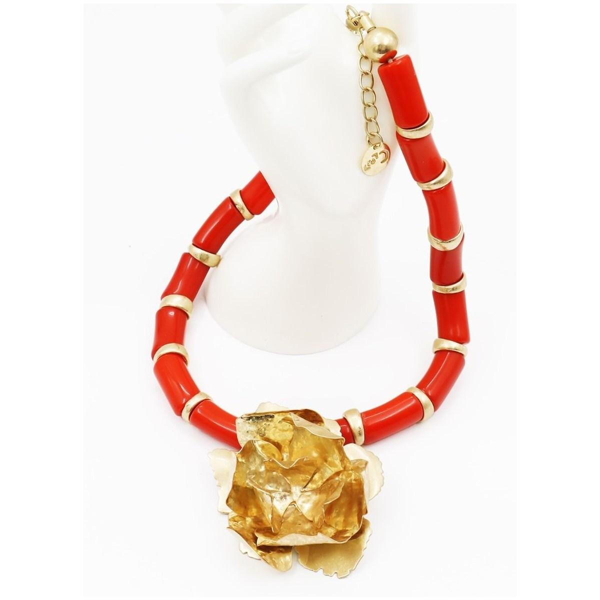 Collana donna C63 con canne di resina e fiore in metallo