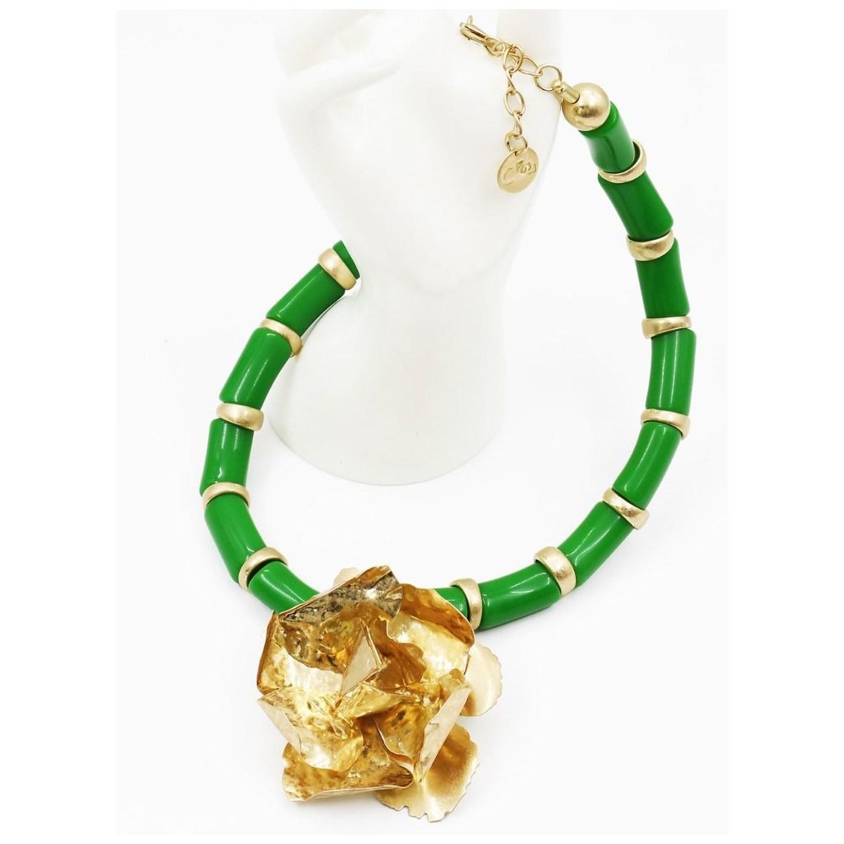 Collana donna C63 con canne di resina e fiore in metallo