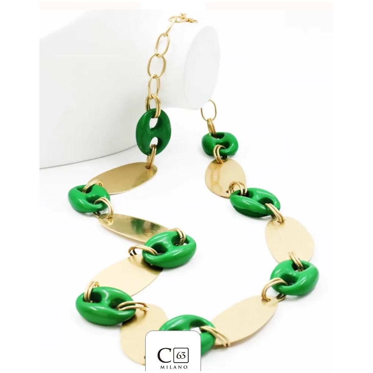 Collana donna C63 con foglie di metallo e anelli in resina