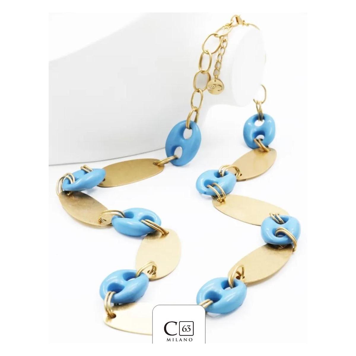 Collana donna C63 con foglie di metallo e anelli in resina