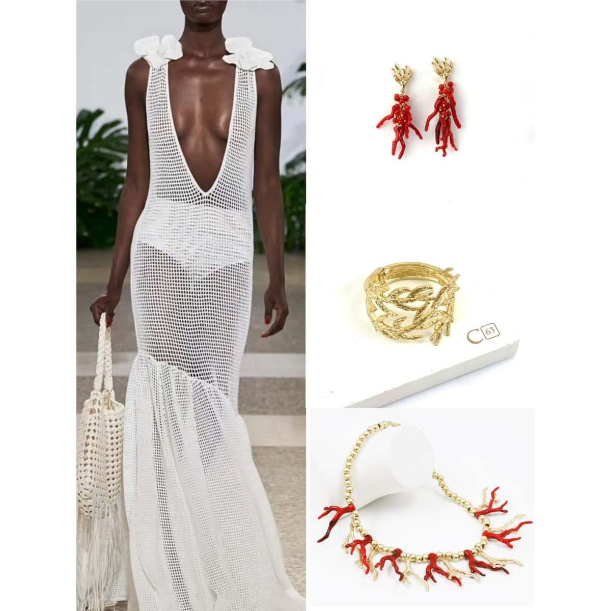 Collana donna C63 con finto corallo