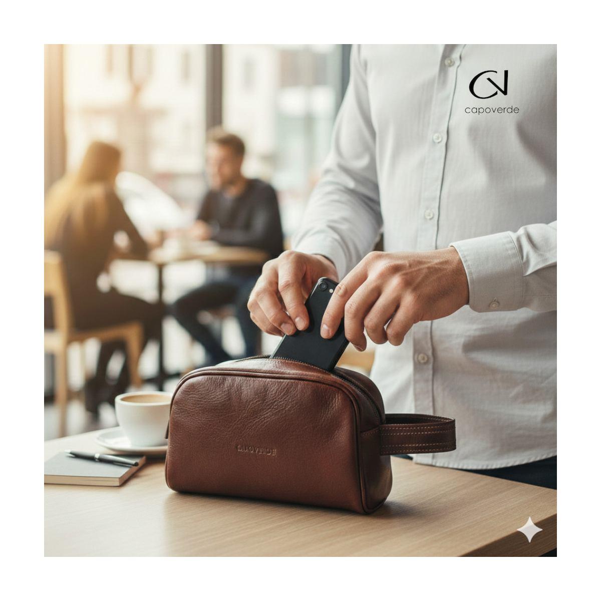 Pochette uomo con manico in vero cuoio Capoverde Made in Italy