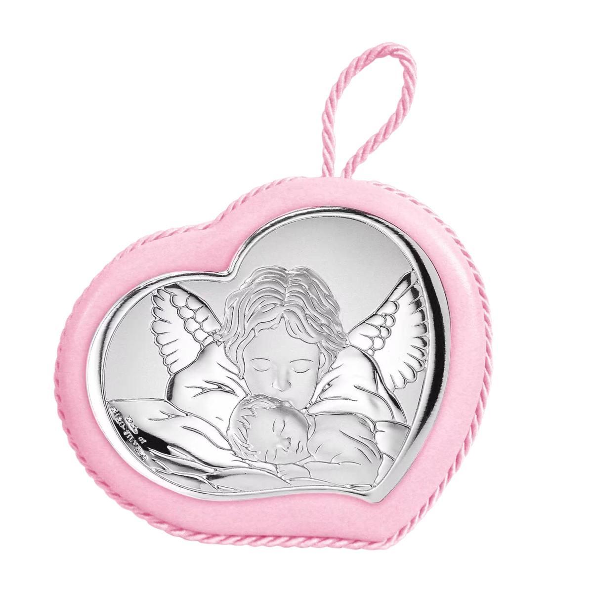 Medaglione culla con carillon angelo protettore 10x9 cm.