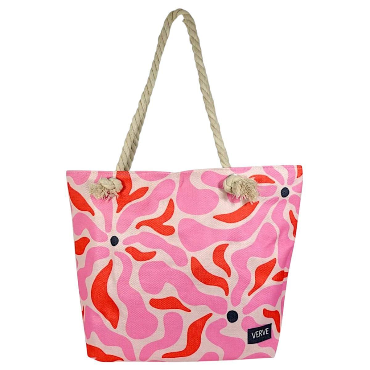 Borsa mare donna con manici in corda e cerniera fantasia floreale astratta Verve