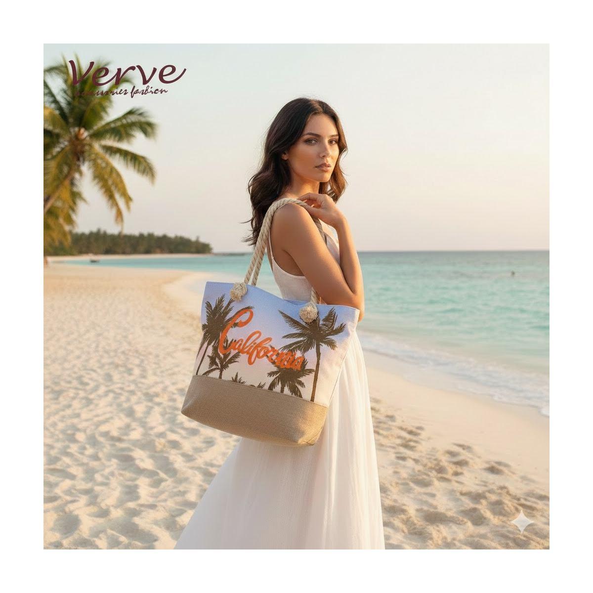 Borsa mare donna con manici in corda e cerniera fantasia palme Verve