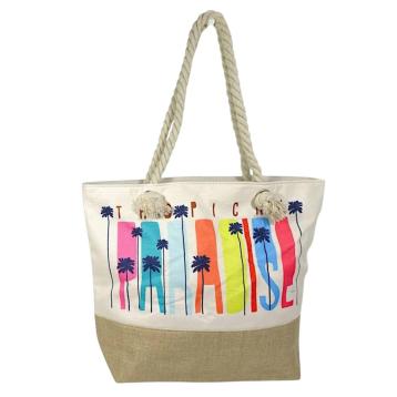 Borsa mare donna con manici in corda e cerniera fantasia palme Verve