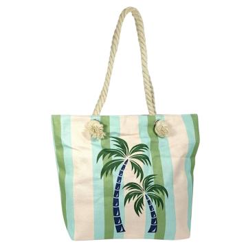 Borsa mare donna con manici in corda e cerniera motivo a righe verticali e palme verve