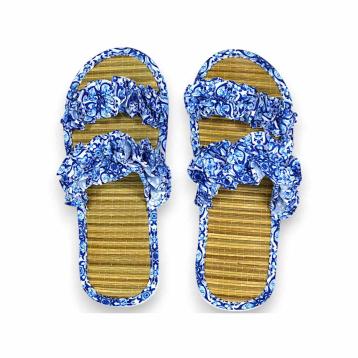 Ciabattine mare donna in paglia con decoro siciliano azzurro