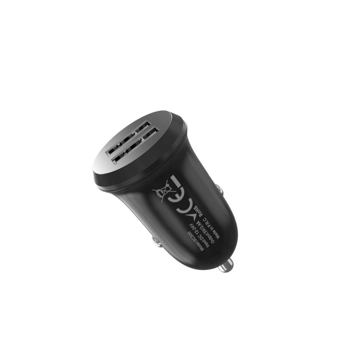 Caricatore da auto compatto SC300 con 2 porte USB 2.4A nero Rovi