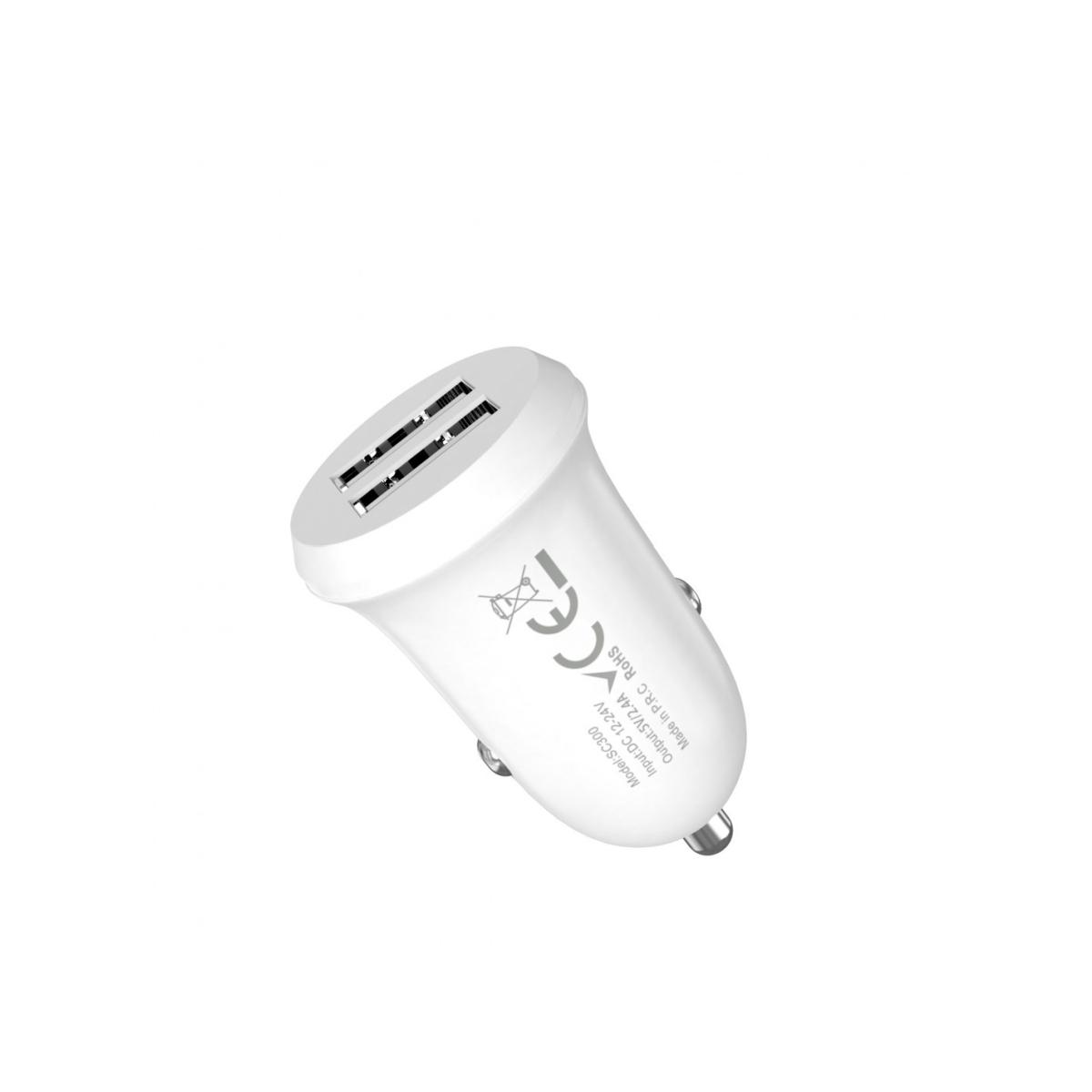Caricatore da auto compatto SC300 con 2 porte USB 2.4A bianco Rovi