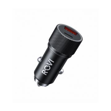 Caricatore da auto rapido 2 porte USB e Type-c in alluminio <br />Rovi