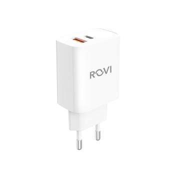 Caricatore da muro rapido 2 porte USB e Type-c 20W Rovi