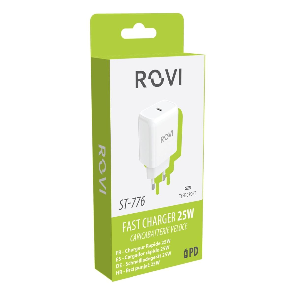 Caricatore da muro rapido 1 porta USB-C 25W PD White Rovi