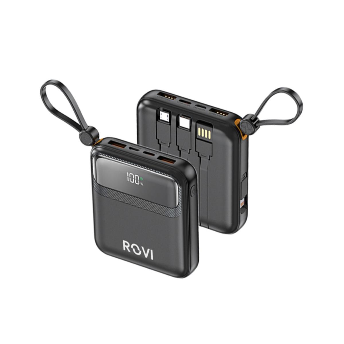 Powerbank con 3 cavi e display nero 10000 mAh Rovi