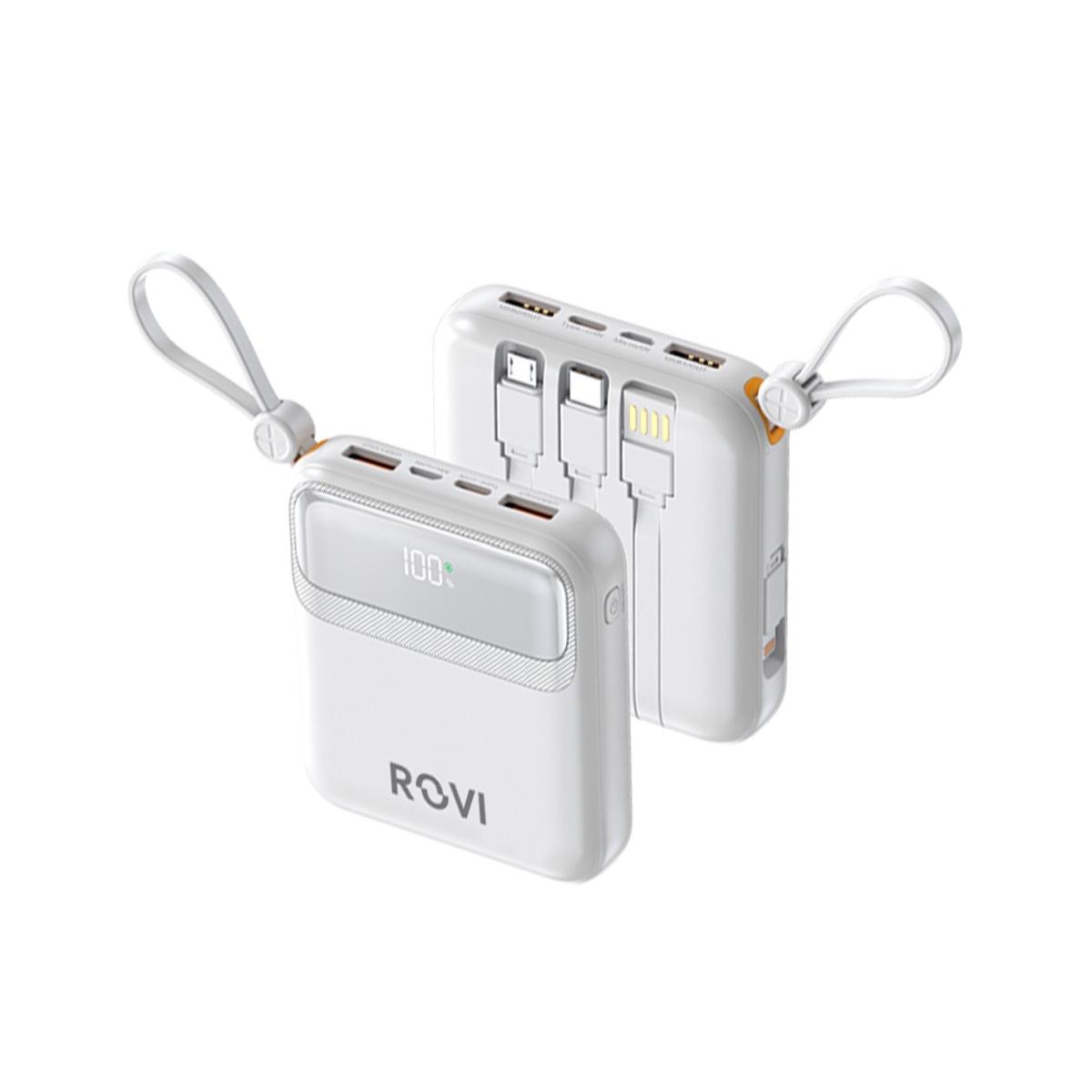 Powerbank con 3 cavi e display bianco 10000 mAh Rovi