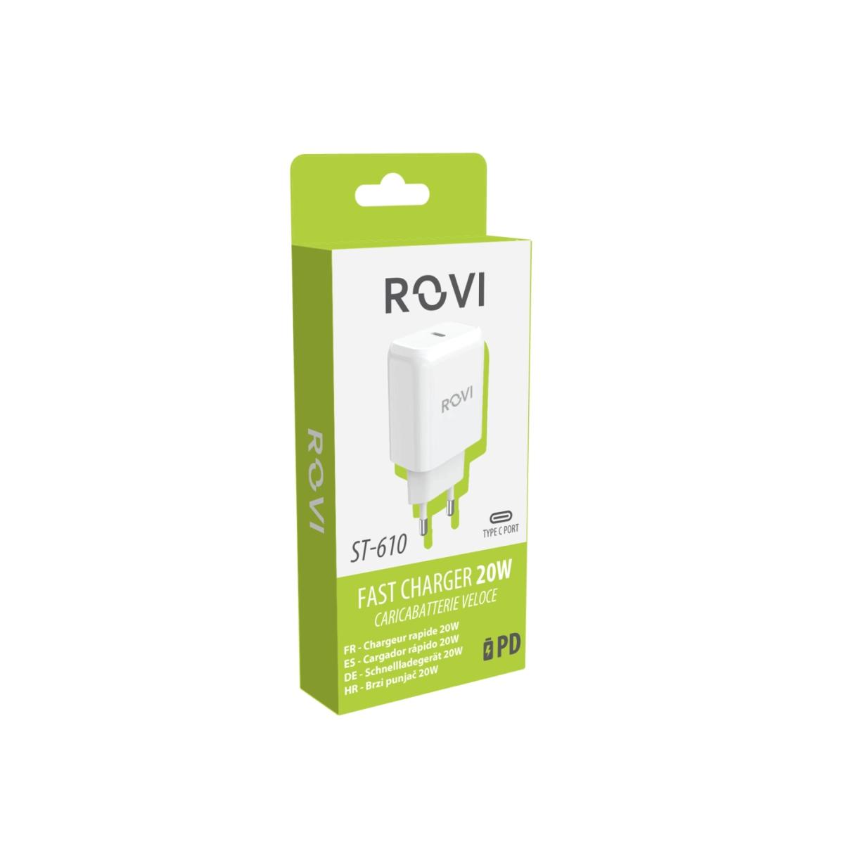 Caricatore da muro rapido 1 porta USB-C 20W PD White Rovi