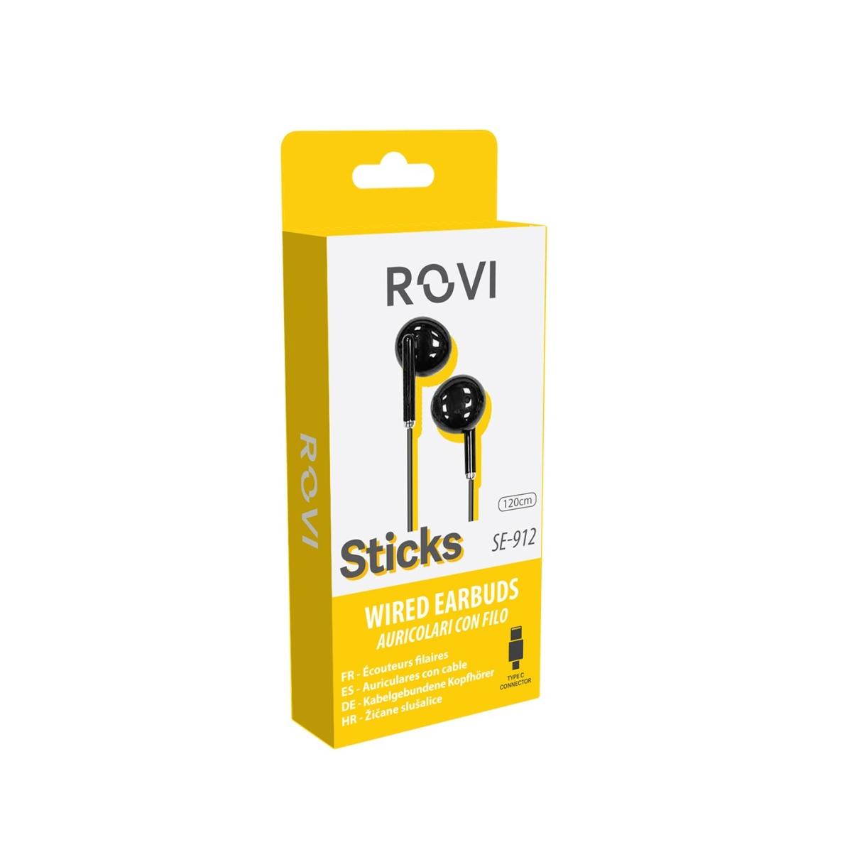 Sticks auricolari a filo connettore Type-c nero Rovi