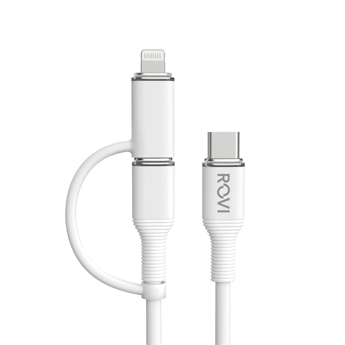 Striped cavo SA200 bianco in PVC da Type-c a Type-c + Lightning 60w 1m Rovi