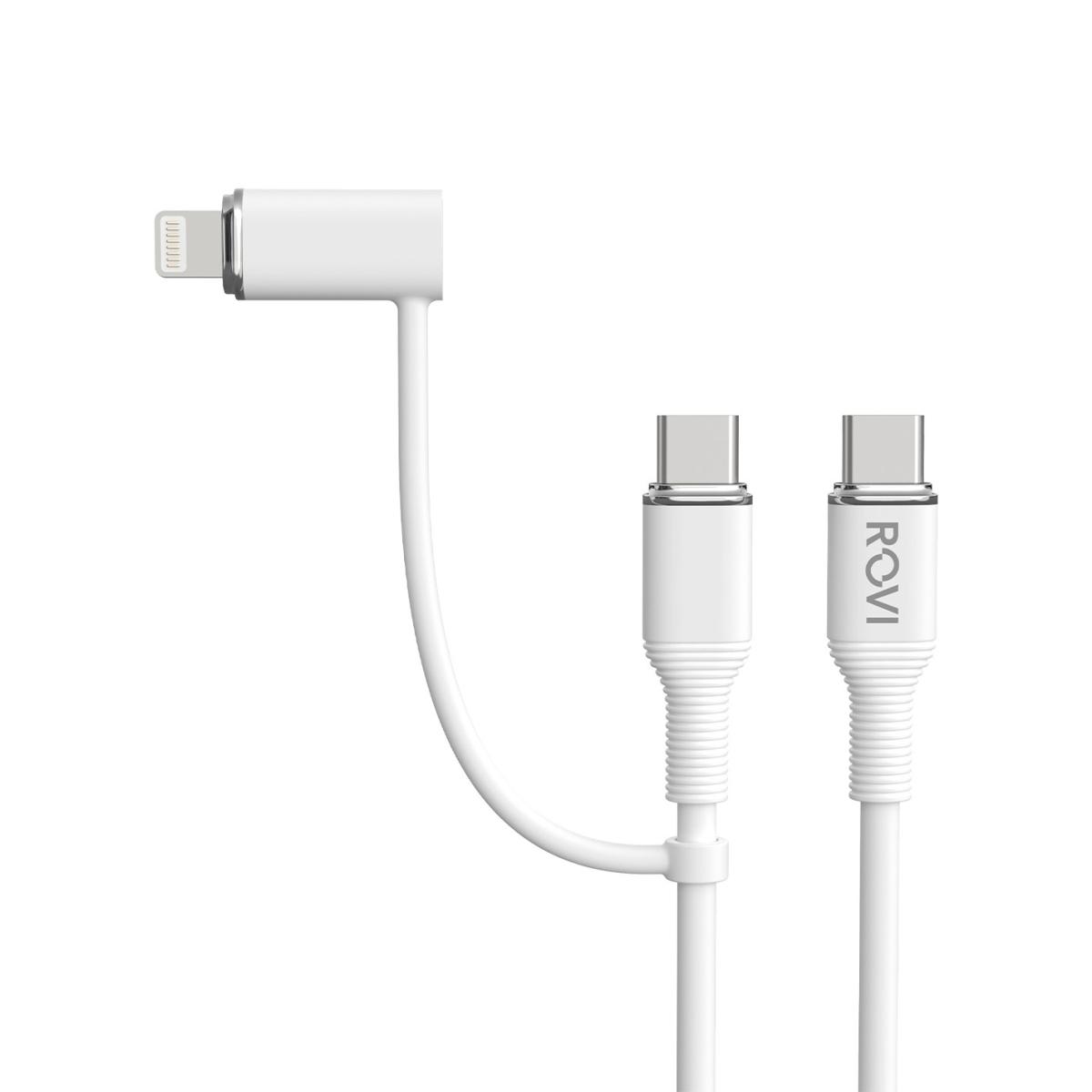 Striped cavo SA200 bianco in PVC da Type-c a Type-c + Lightning 60w 1m Rovi