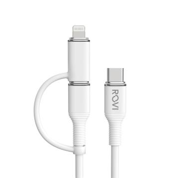 Striped cavo SA200 bianco in PVC da Type-c a Type-c + Lightning 60w 1m Rovi