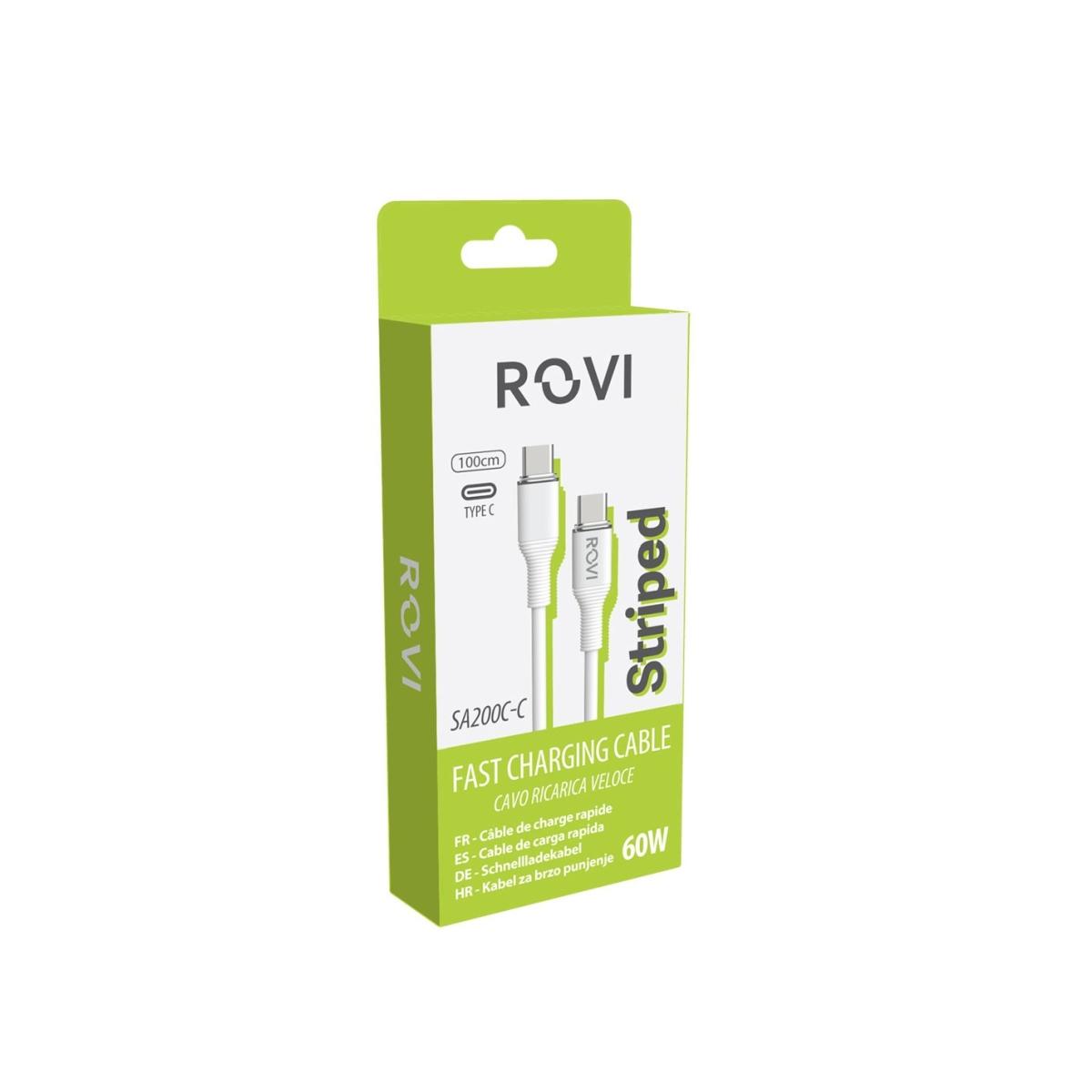 Striped cavo SA200C-C bianco in PVC da Type-c a Type-c 60w 1m Rovi