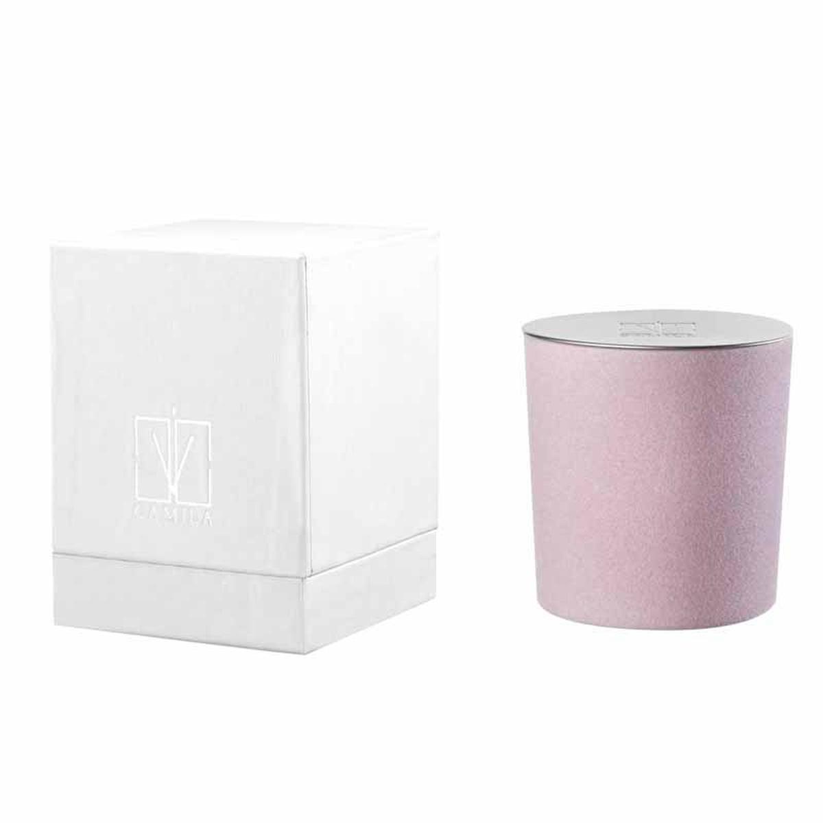 Candela profumata velluto 200 gr. cipria tappo argento uva e vino 9x h.9 cm Camila