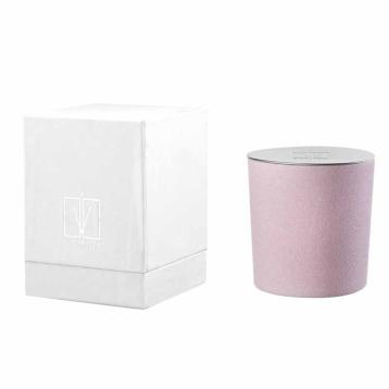 Candela profumata velluto 200 gr. cipria tappo argento uva e vino 9x h.9 cm Camila