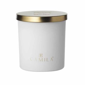 Candela profumata Capri Lux 140 gr. opaco bianco zucchero filato 7,5x  h.8 cm Camila