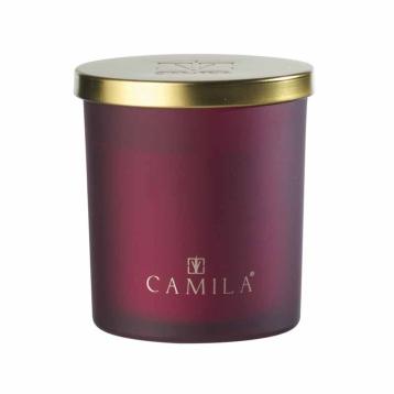 Candela profumata Capri Gold 140 gr. satinato amaranto riso e ciliegio d.7,5x h.8 cm Camila