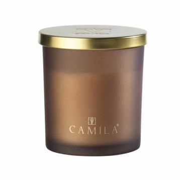 Candela profumata Capri Gold 140 gr. satinato cappuccino pan speziato 7,5x h.8 cm Camila
