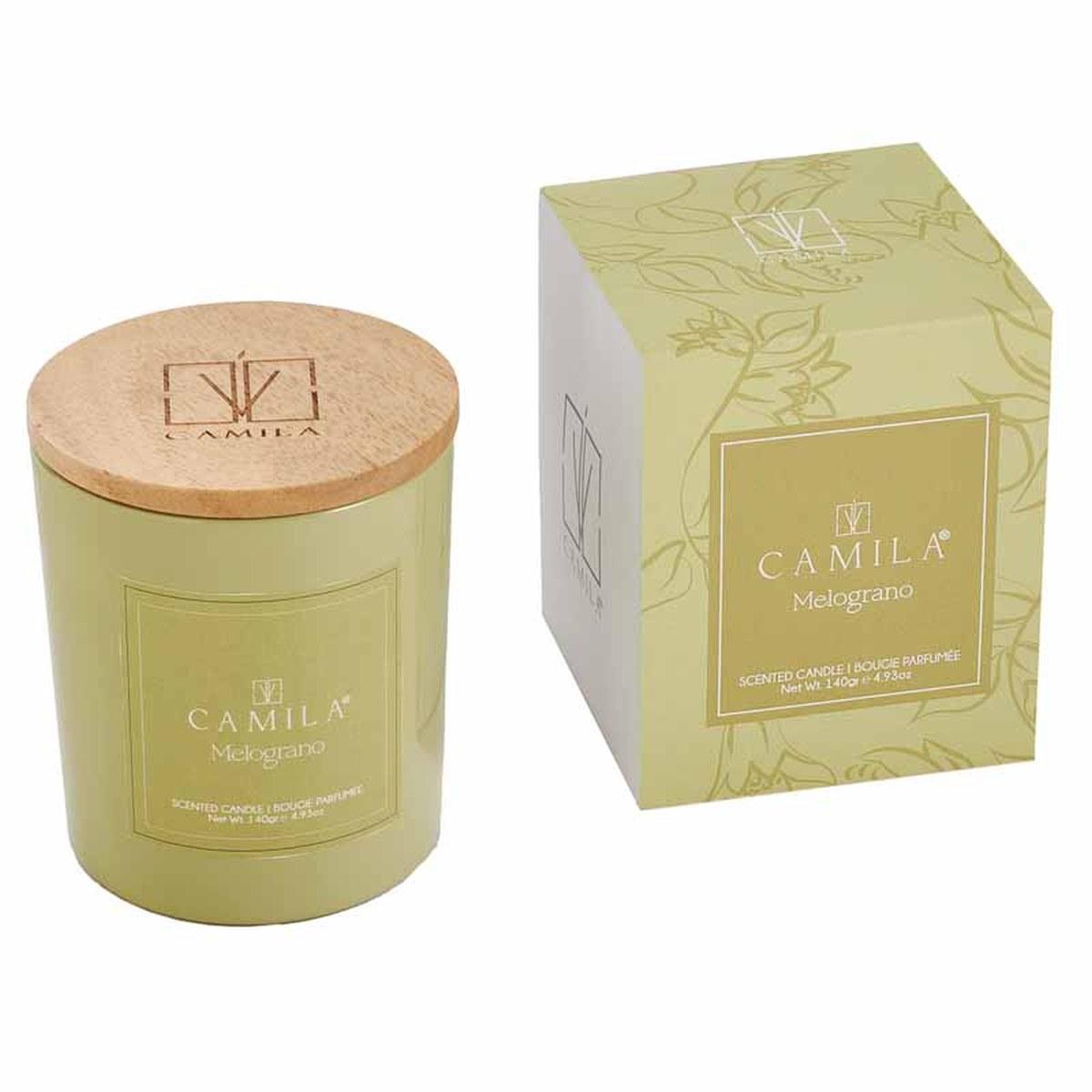 Candela profumata Elegance 140 gr. verde promessa melograno 7,5x h.8 cm Camila