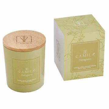 Candela profumata Elegance 140 gr. verde promessa melograno 7,5x h.8 cm Camila