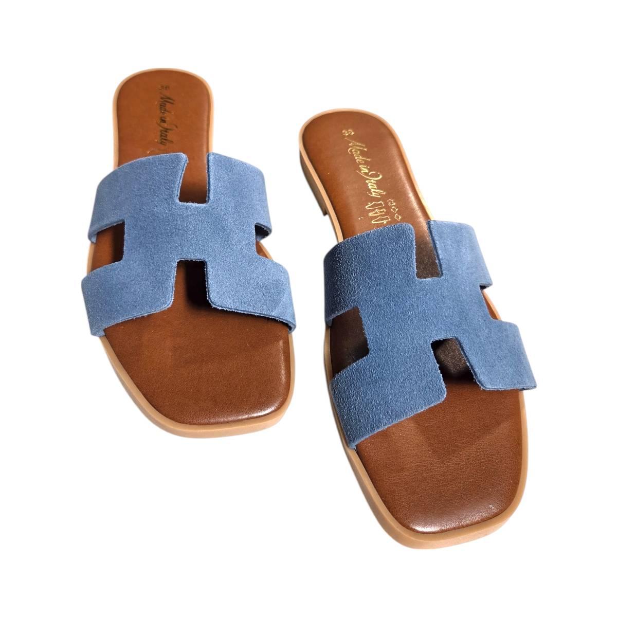 Ciabatte donna in pelle crosta scamoscata Made in Italy