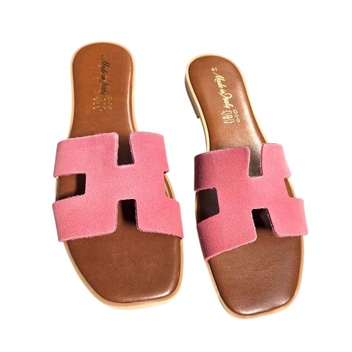 Ciabatte donna in pelle crosta scamoscata Made in Italy