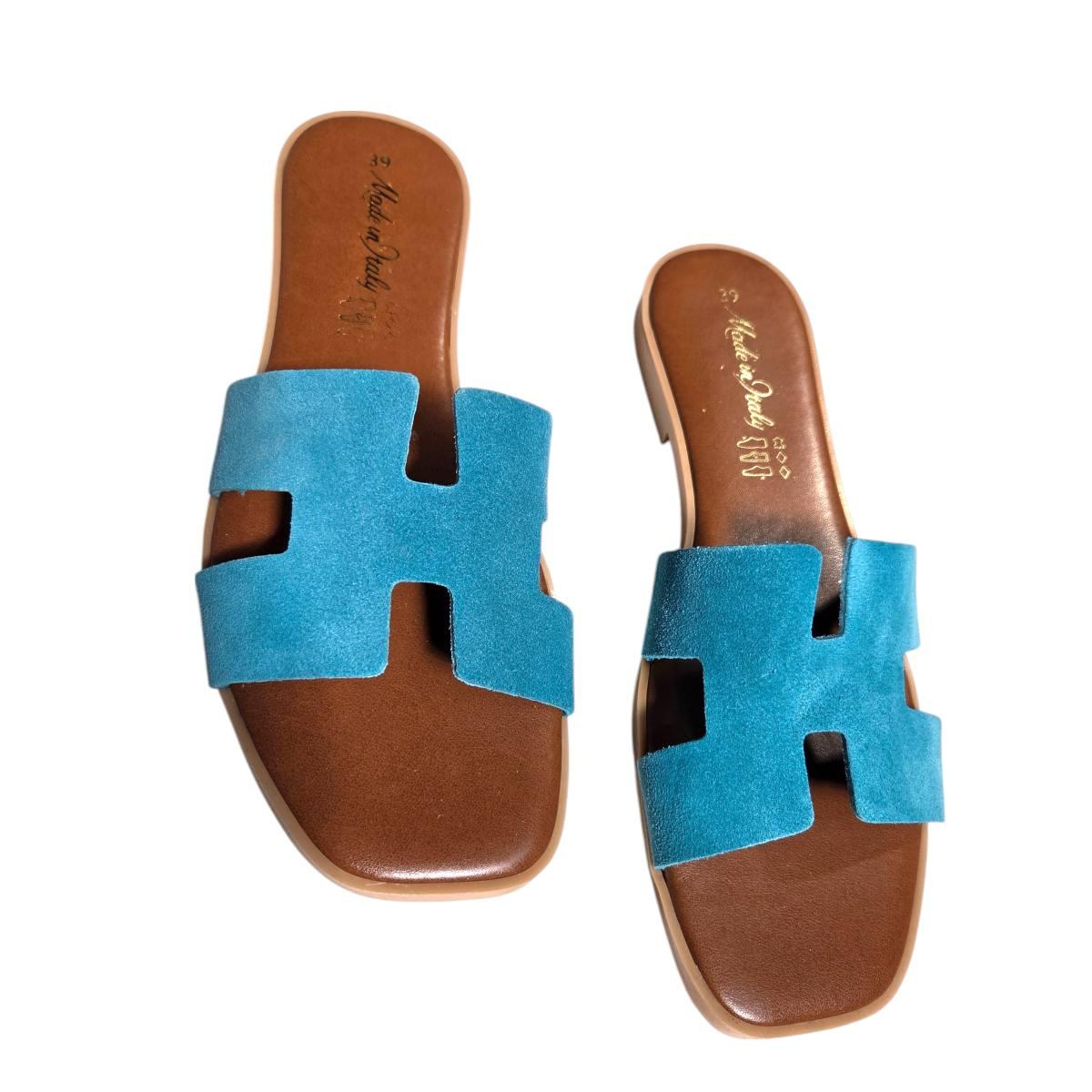 Ciabatte donna in pelle crosta scamoscata Made in Italy