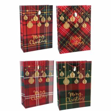 Shopper in carta natalizia fantasia scozzese 49,5x20x h70 cm