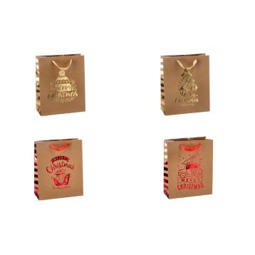 Shopper in carta natalizia con stampe metalizzate  26x12 cm  h.32 cm