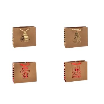 Shopper in carta natalizia fondo avana scritta oro e rosso 31x12x h26 cm