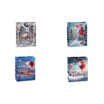 Shopper in carta natalizia fantasia paesaggio innevato 26x12x h32 cm