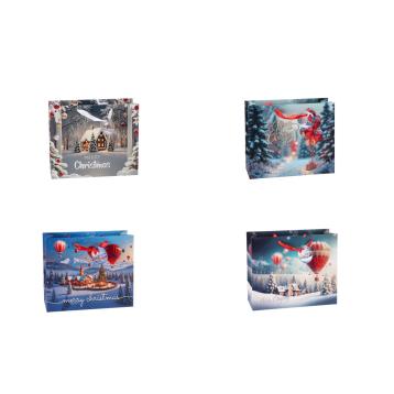 Shopper in carta natalizia fantasia paesaggio innevato 31x12x h26 cm