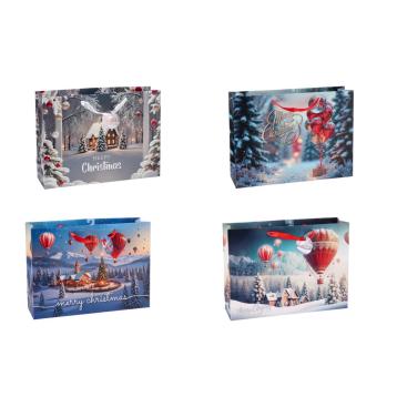 Shopper in carta natalizia fantasia paesaggio innevato 42x12x h31 cm