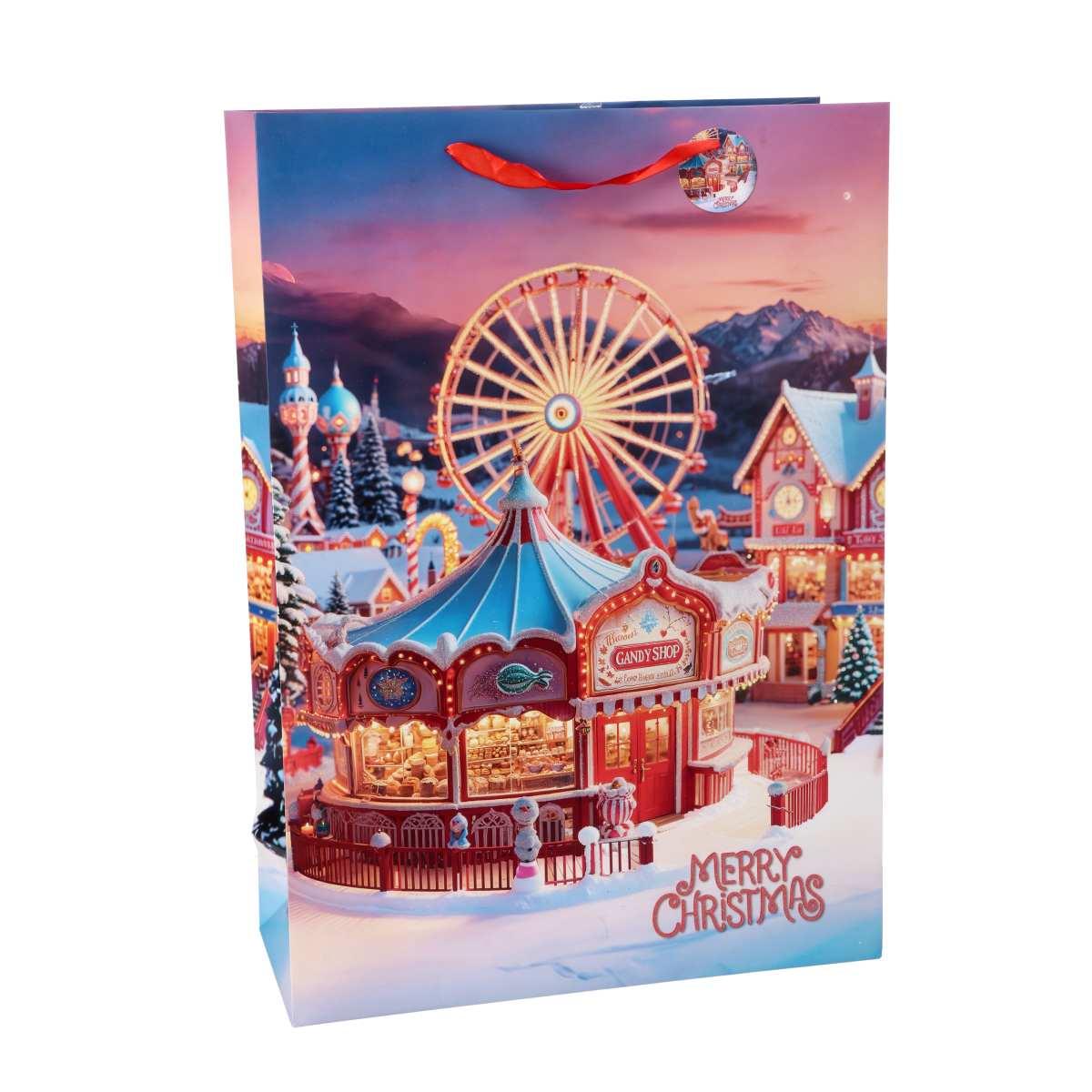 Shopper in carta natalizia fantasia giostre 50x20x h70 cm