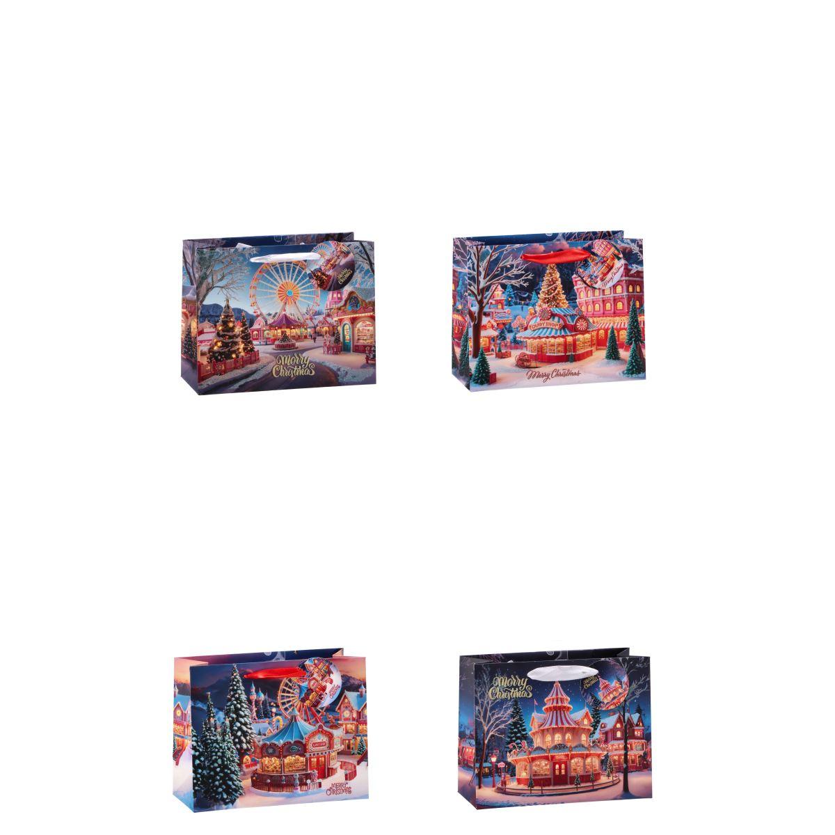 Shopper in carta natalizia fantasia giostre 23x10x h18 cm