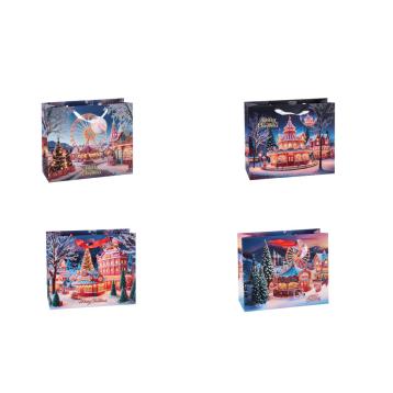 Shopper in carta natalizia fantasia giostre 31x12x h26 cm