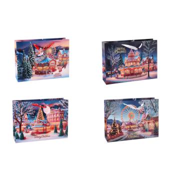 Shopper in carta natalizia fantasia giostre 42x12x h31 cm