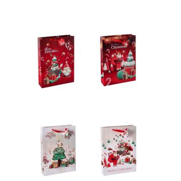 Shopper in carta natalizia fantasia babbo natale stilizzato 33x10x h46 cm